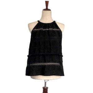 Loft Women’s Boho Fringe Crochet Halter Top, Black Size Small Petite